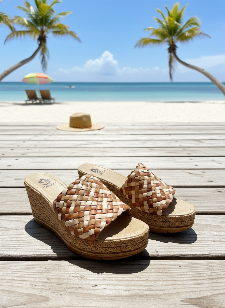 Artesanal Shoe Platform Woven Leather Mar Tan Nude